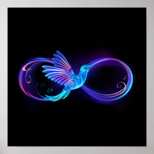 Neon Ofinity Symbol med glowing Hummingbird Poster