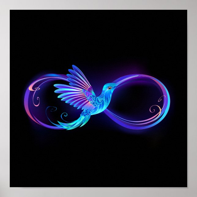 Neon Ofinity Symbol med glowing Hummingbird Poster (Framsidan)