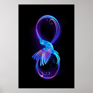 Neon Ofinity Symbol med glowing Hummingbird Poster