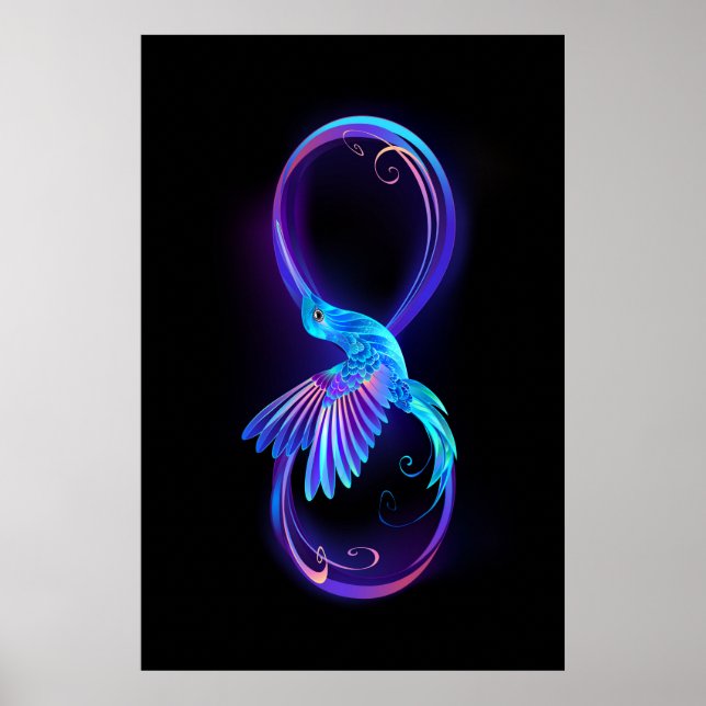 Neon Ofinity Symbol med glowing Hummingbird Poster (Framsidan)