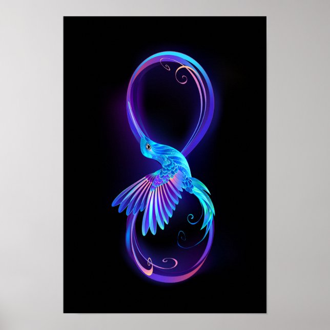 Neon Ofinity Symbol med glowing Hummingbird Poster (Framsidan)