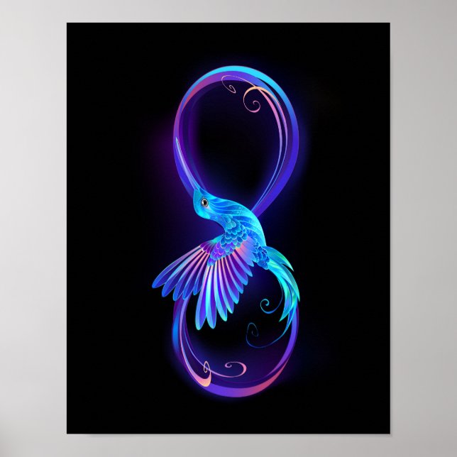 Neon Ofinity Symbol med glowing Hummingbird Poster (Framsidan)