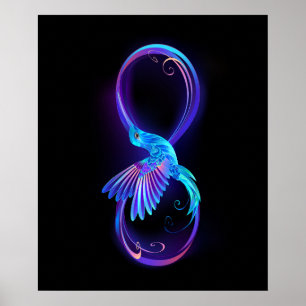 Neon Ofinity Symbol med glowing Hummingbird Poster