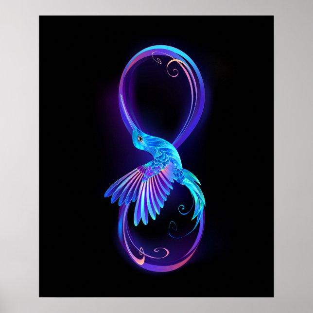 Neon Ofinity Symbol med glowing Hummingbird Poster (Framsidan)