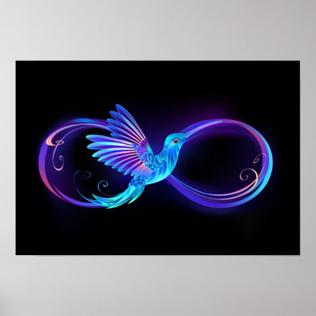 Neon Ofinity Symbol med glowing Hummingbird Poster (Framsidan)
