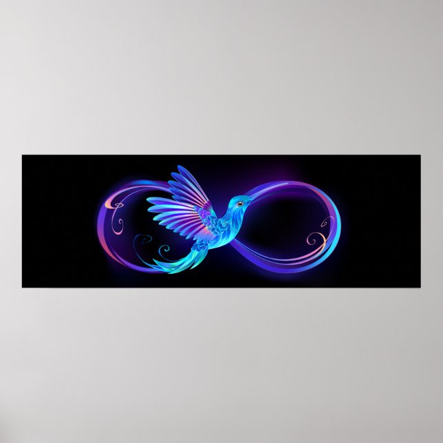 Neon Ofinity Symbol med glowing Hummingbird Poster (Framsidan)