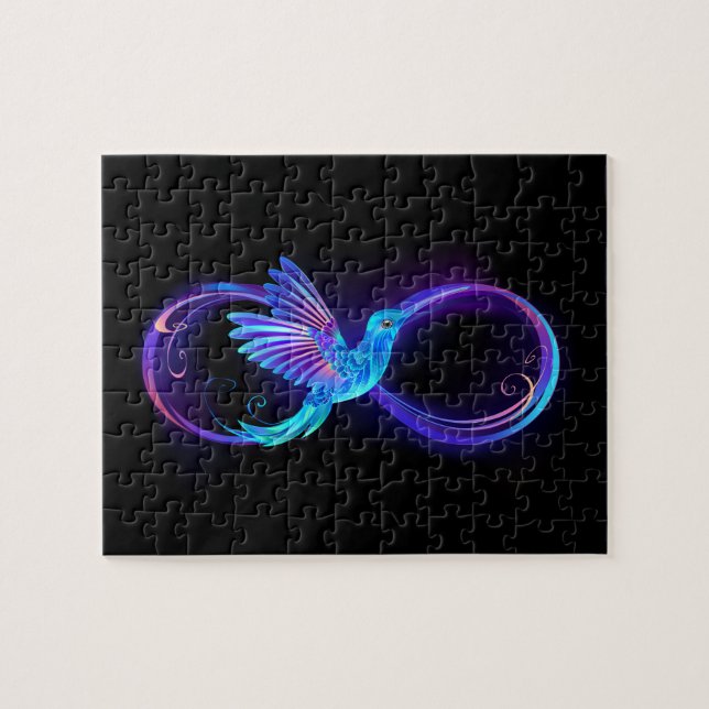 Neon Ofinity Symbol med glowing Hummingbird Pussel (Horisontell)