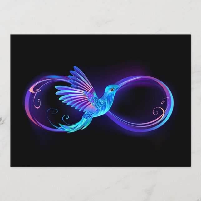 Neon Ofinity Symbol med glowing Hummingbird Rådkort (Framsida)