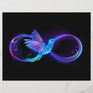 Neon Ofinity Symbol med glowing Hummingbird Reklamblad
