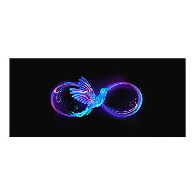 Neon Ofinity Symbol med glowing Hummingbird Reklamkort (Framsidan)