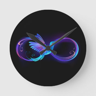 Neon Ofinity Symbol med glowing Hummingbird Rund Klocka