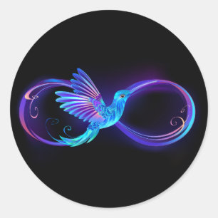 Neon Ofinity Symbol med glowing Hummingbird Runt Klistermärke