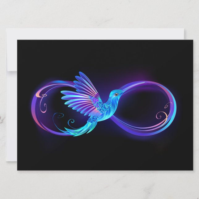 Neon Ofinity Symbol med glowing Hummingbird Spara Datumet (Framsida)