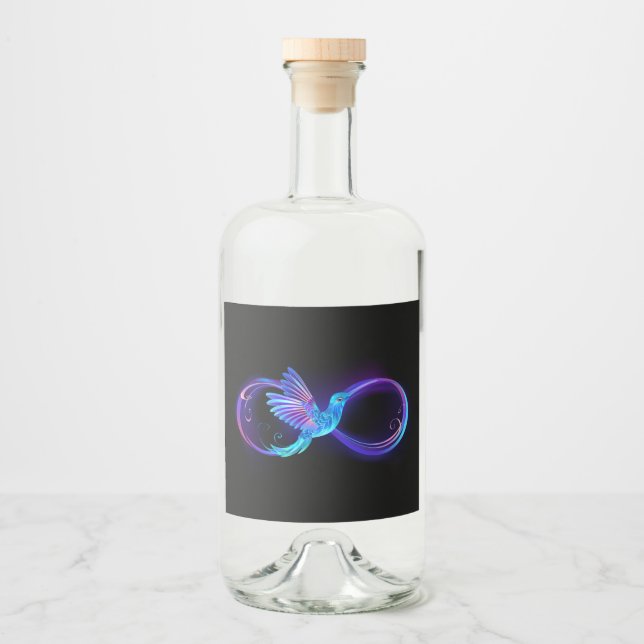 Neon Ofinity Symbol med glowing Hummingbird Spritflaskor Etikett (Framsida)