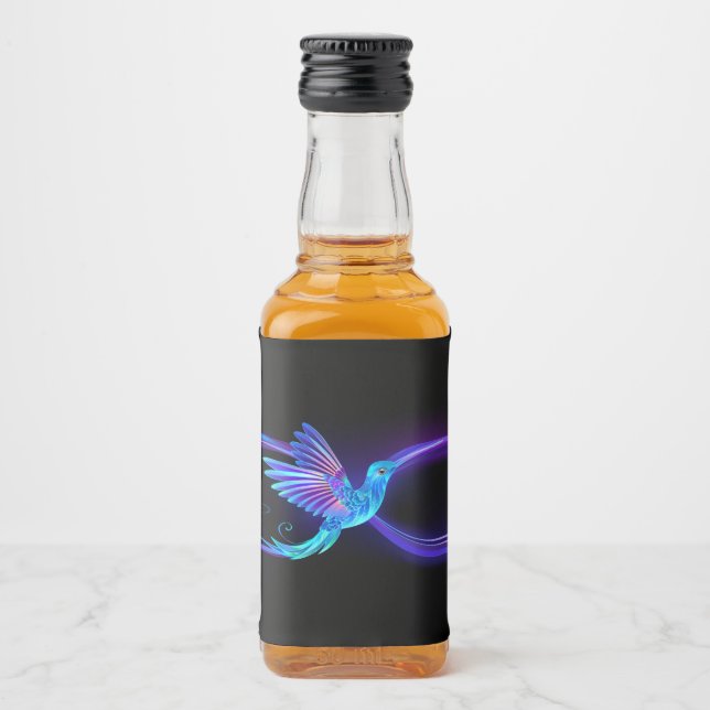 Neon Ofinity Symbol med glowing Hummingbird Spritflaskor Etikett (Framsida)