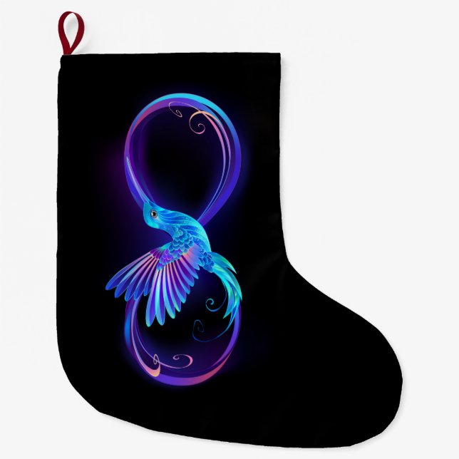 Neon Ofinity Symbol med glowing Hummingbird Stor Julstrumpa (Framsidan)