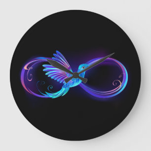 Neon Ofinity Symbol med glowing Hummingbird Stor Klocka