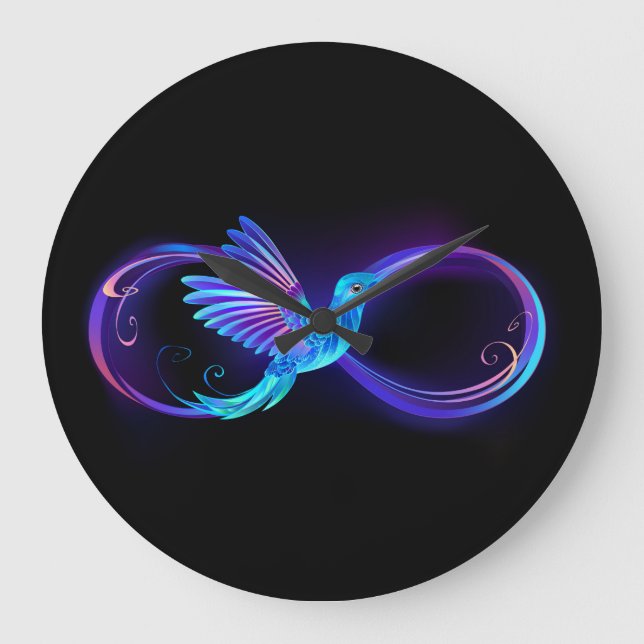 Neon Ofinity Symbol med glowing Hummingbird Stor Klocka (Framsida)
