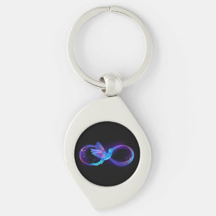 Neon Ofinity Symbol med glowing Hummingbird Swirl Silverfärgad Nyckelring