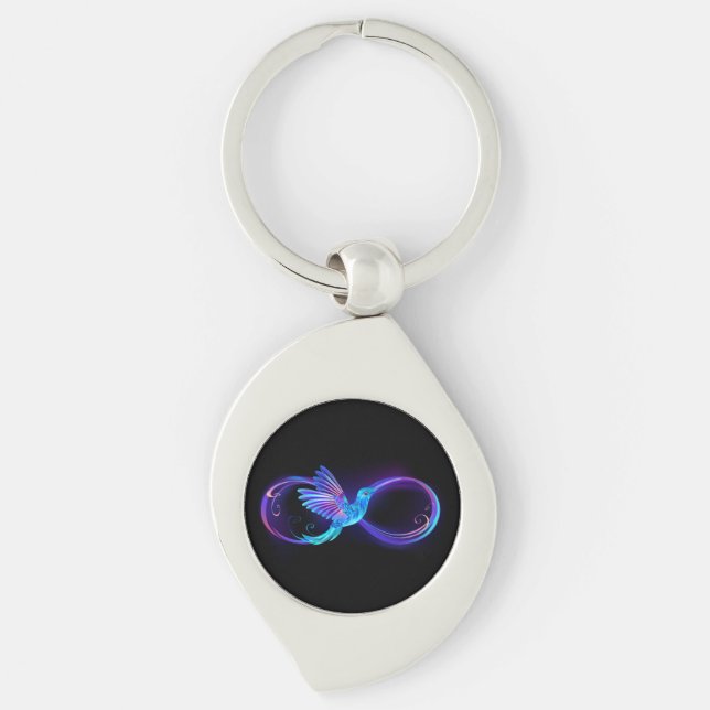 Neon Ofinity Symbol med glowing Hummingbird Swirl Silverfärgad Nyckelring (Framsidan)