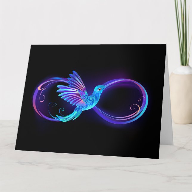 Neon Ofinity Symbol med glowing Hummingbird Tack Kort (Framsida)