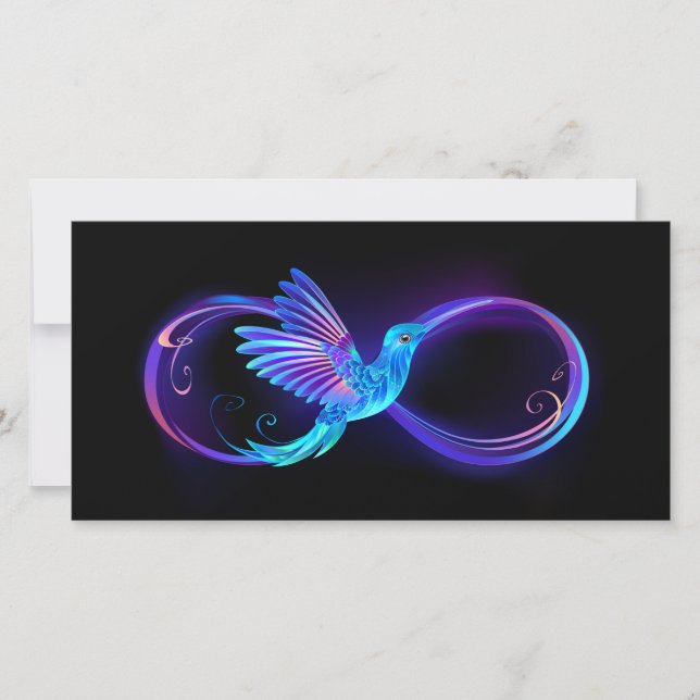 Neon Ofinity Symbol med glowing Hummingbird Tack Kort (Framsida)