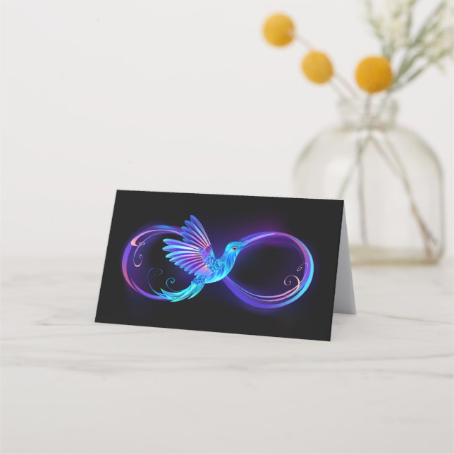 Neon Ofinity Symbol med glowing Hummingbird Tidsbeställning Kort (Framsida)