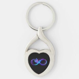 Neon Ofinity Symbol med glowing Hummingbird Twisted Heart Silverfärgad Nyckelring