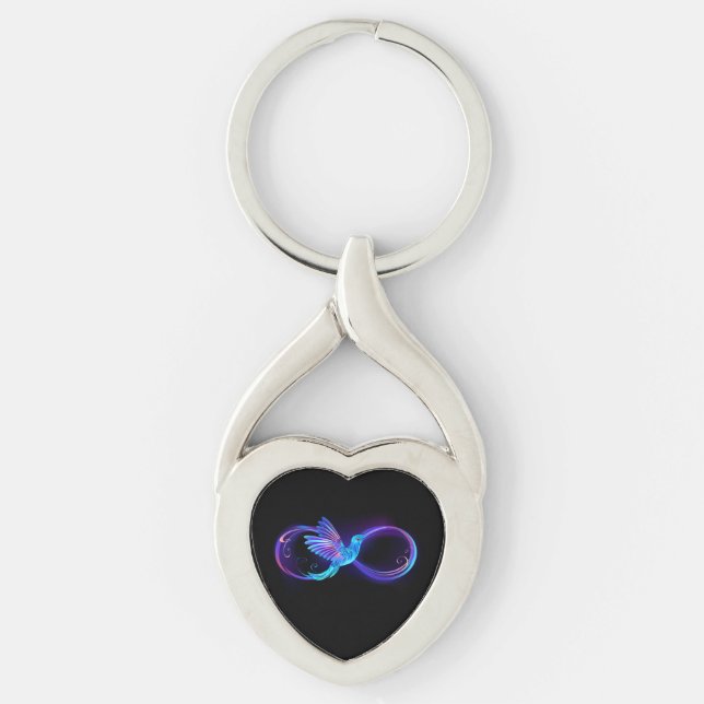 Neon Ofinity Symbol med glowing Hummingbird Twisted Heart Silverfärgad Nyckelring (Framsidan)