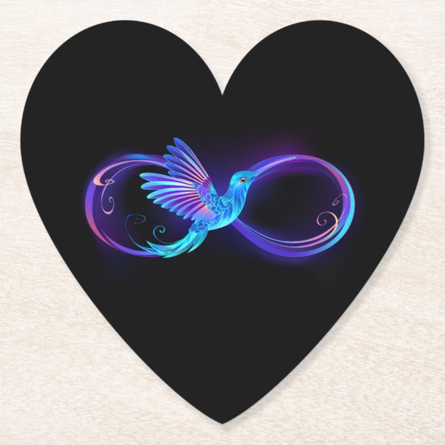 Neon Ofinity Symbol med glowing Hummingbird Underlägg Papper (Framsida)