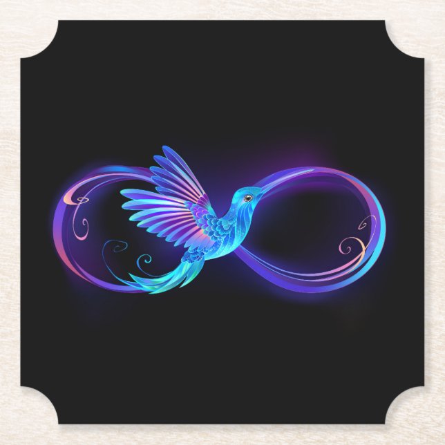 Neon Ofinity Symbol med glowing Hummingbird Underlägg Papper (Framsida)
