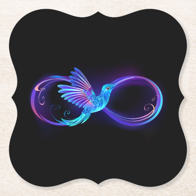 Neon Ofinity Symbol med glowing Hummingbird Underlägg Papper (Framsida)