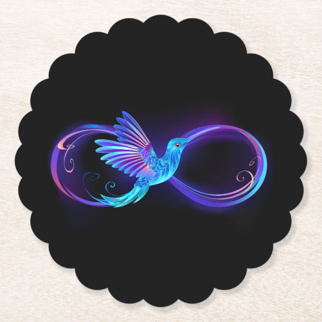Neon Ofinity Symbol med glowing Hummingbird Underlägg Papper (Framsida)