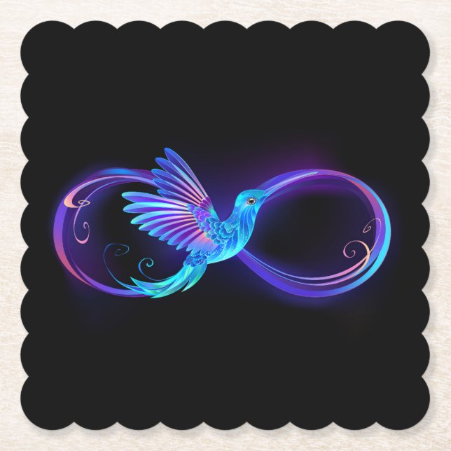 Neon Ofinity Symbol med glowing Hummingbird Underlägg Papper (Framsida)