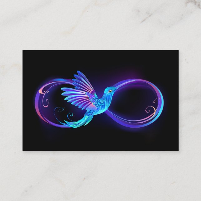 Neon Ofinity Symbol med glowing Hummingbird Visitkort (Framsida)