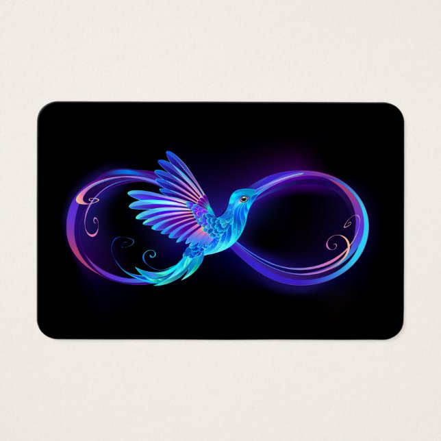 Neon Ofinity Symbol med glowing Hummingbird Visitkort (Framsida)
