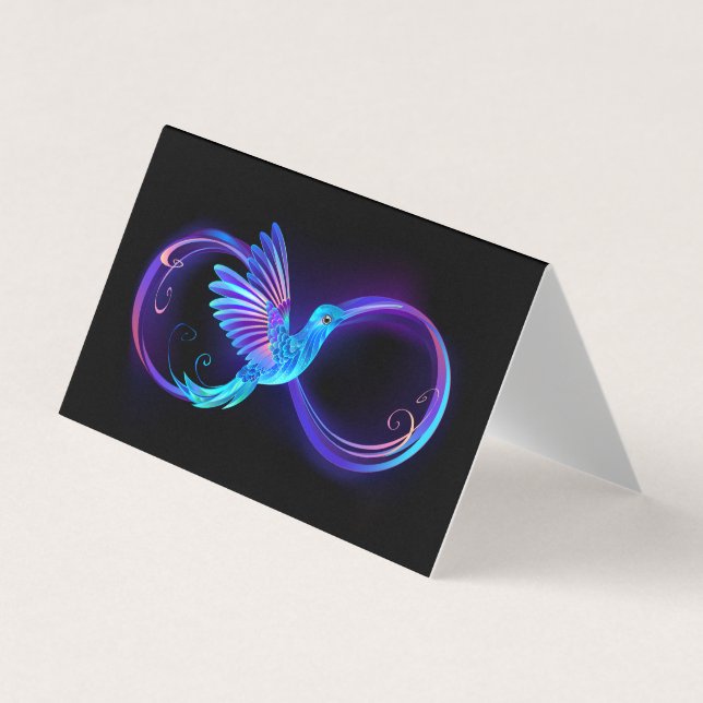 Neon Ofinity Symbol med glowing Hummingbird Visitkort (Framsida)