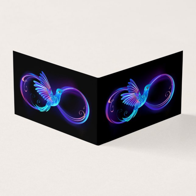 Neon Ofinity Symbol med glowing Hummingbird Visitkort (Utsida)