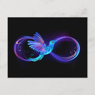 Neon Ofinity Symbol med glowing Hummingbird Vykort