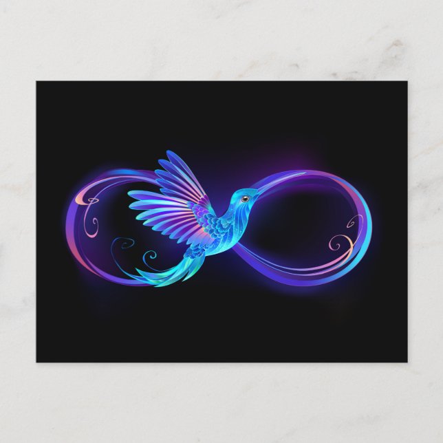 Neon Ofinity Symbol med glowing Hummingbird Vykort (Framsida)