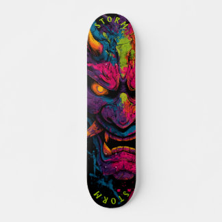 Neon Oni-mask – Graffiti-gatu Limited Edition Mini Skateboard Bräda 18,5 Cm