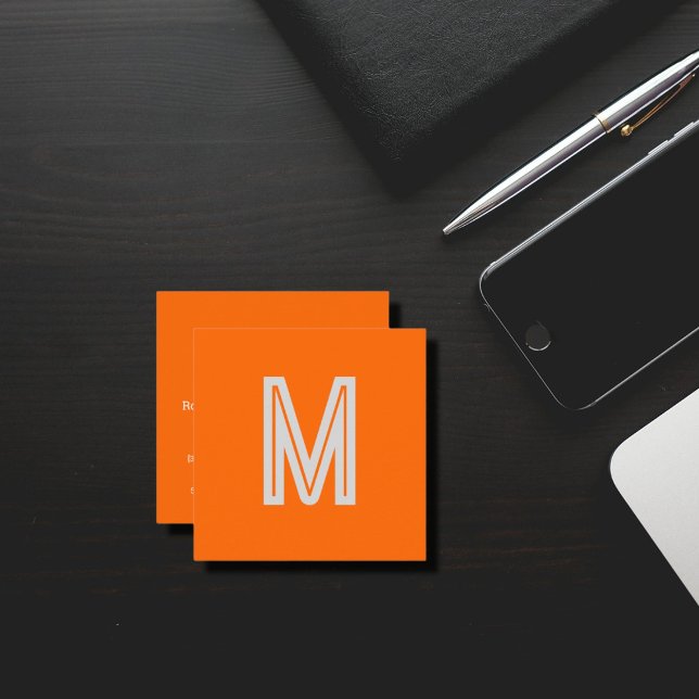 neon orange - din monogram   fyrkantigt visitkort (Skapare uppladdad)