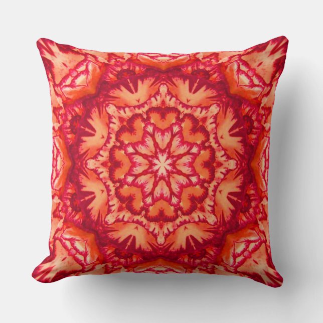 Neon Orange och Burgundy Victorian Blommigt Kudde (Framsida)