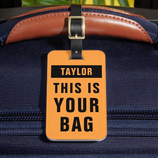 Neon-Orange och svart, fet, färgstark Namn-mall Bagagebricka (Framsida Insitu 2)