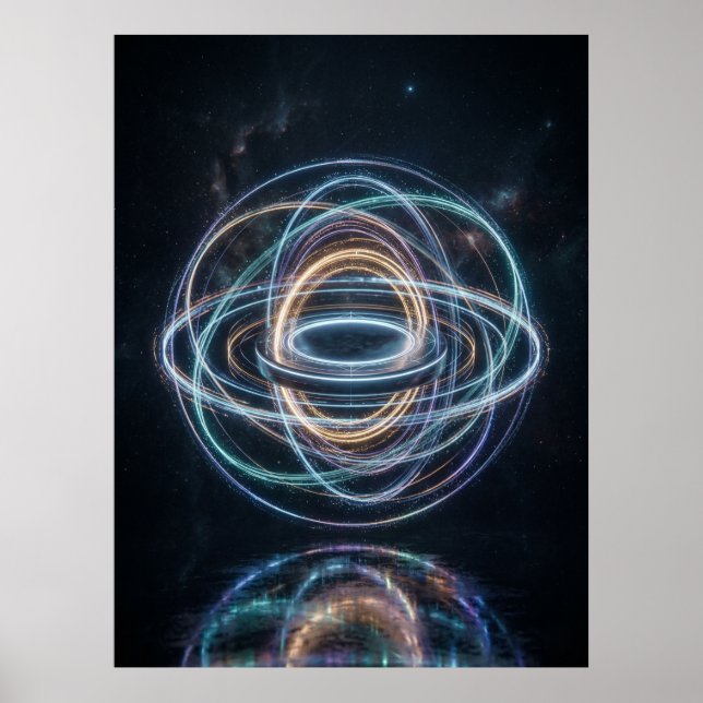 Neon Orbital Rings Abstract Space Poster (Framsidan)