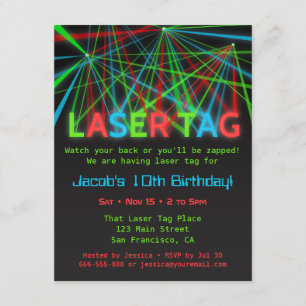 Neon-ord Lasertagg Födelsedagsfest Inbjudningar