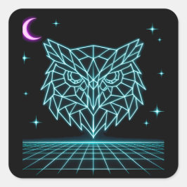 Neon Owl Synthwave - Retro Night Watcher Fyrkantigt Klistermärke