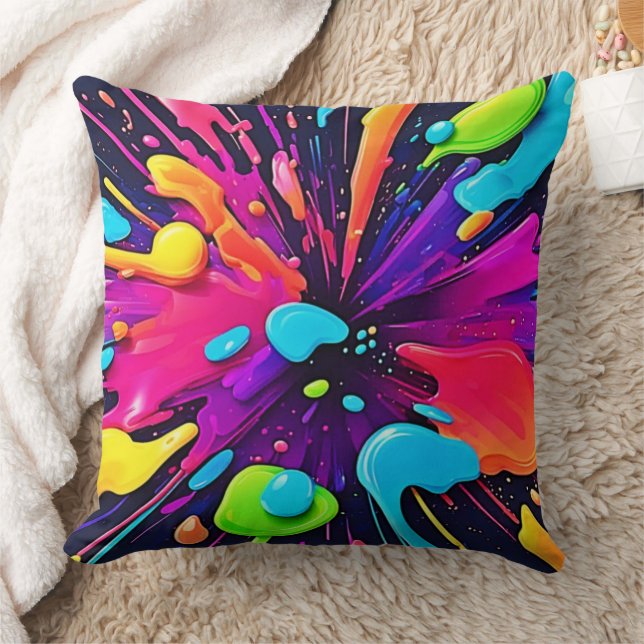 Neon Paint Burst Art Kudde (Filt)