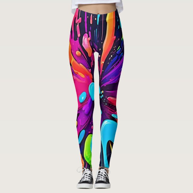 Neon Paint Burst Art Leggings (Framsida)