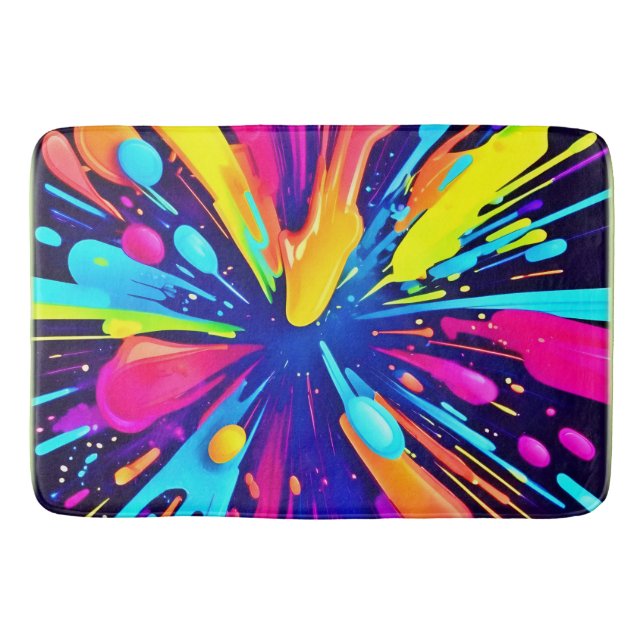 Neon Paint Explosion på Mörken Canvas Badrumsmatta (Framsidan)